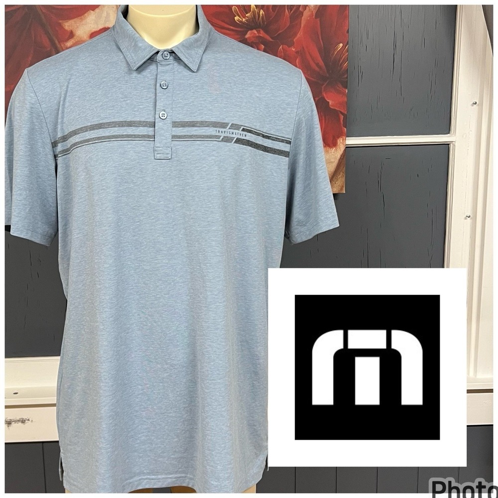 Travis‎ Mathew Soft Knit Polo Golf Shirt Mens XXL Classic Fit Blue/Gray